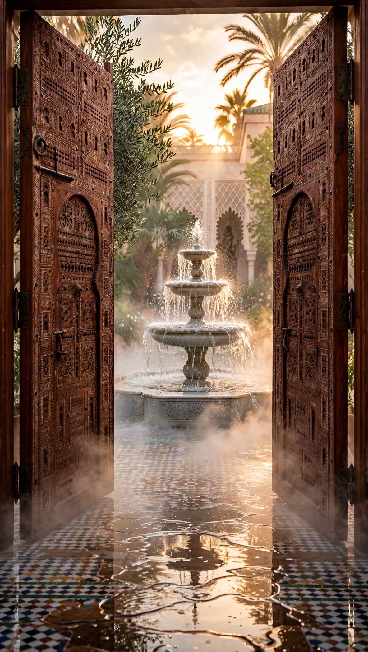 Authentic Moroccan Hand-Carved Cedar Double Doors – 95" W x 118" H Entryway Panels