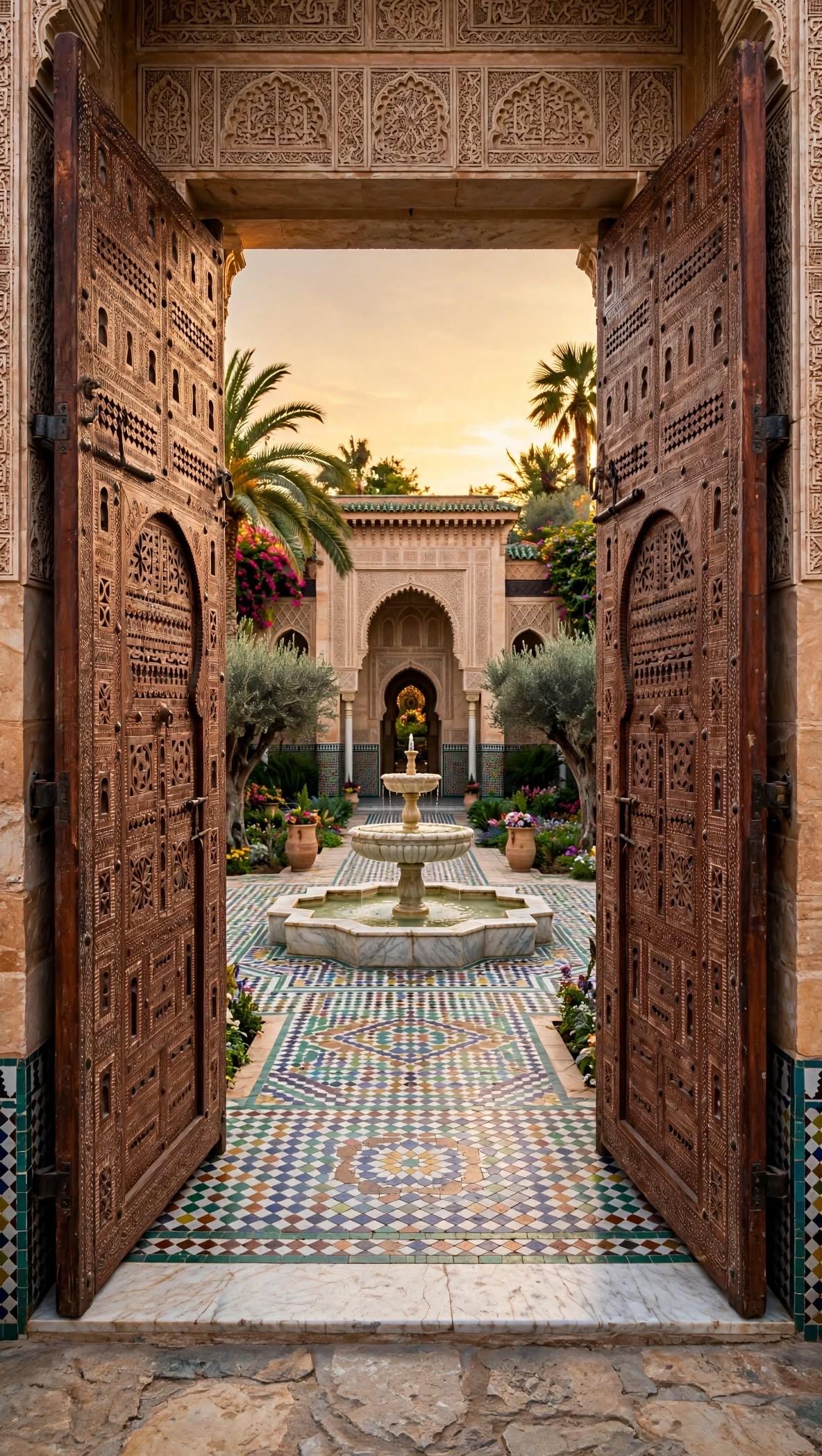 Authentic Moroccan Hand-Carved Cedar Double Doors – 95" W x 118" H Entryway Panels