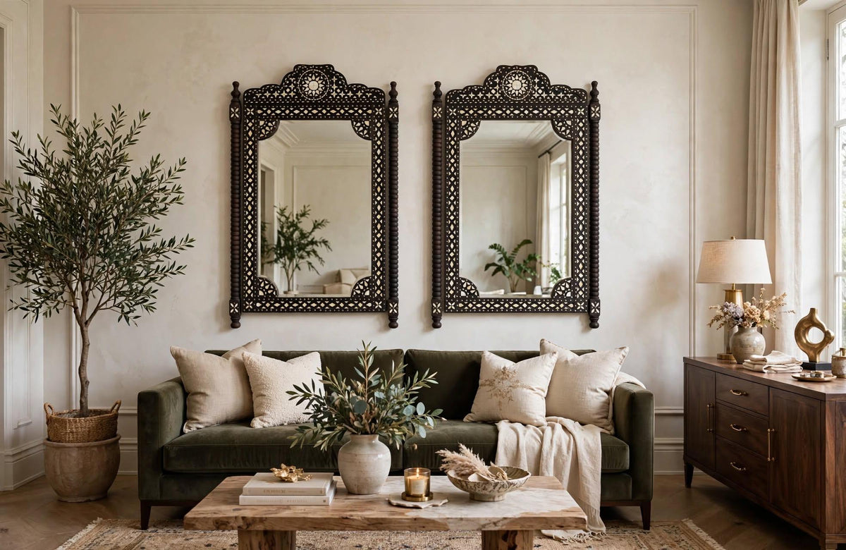 Handmade Camel Bone Inlay Mirror: Moroccan Moorish Wall Decor (50x32)