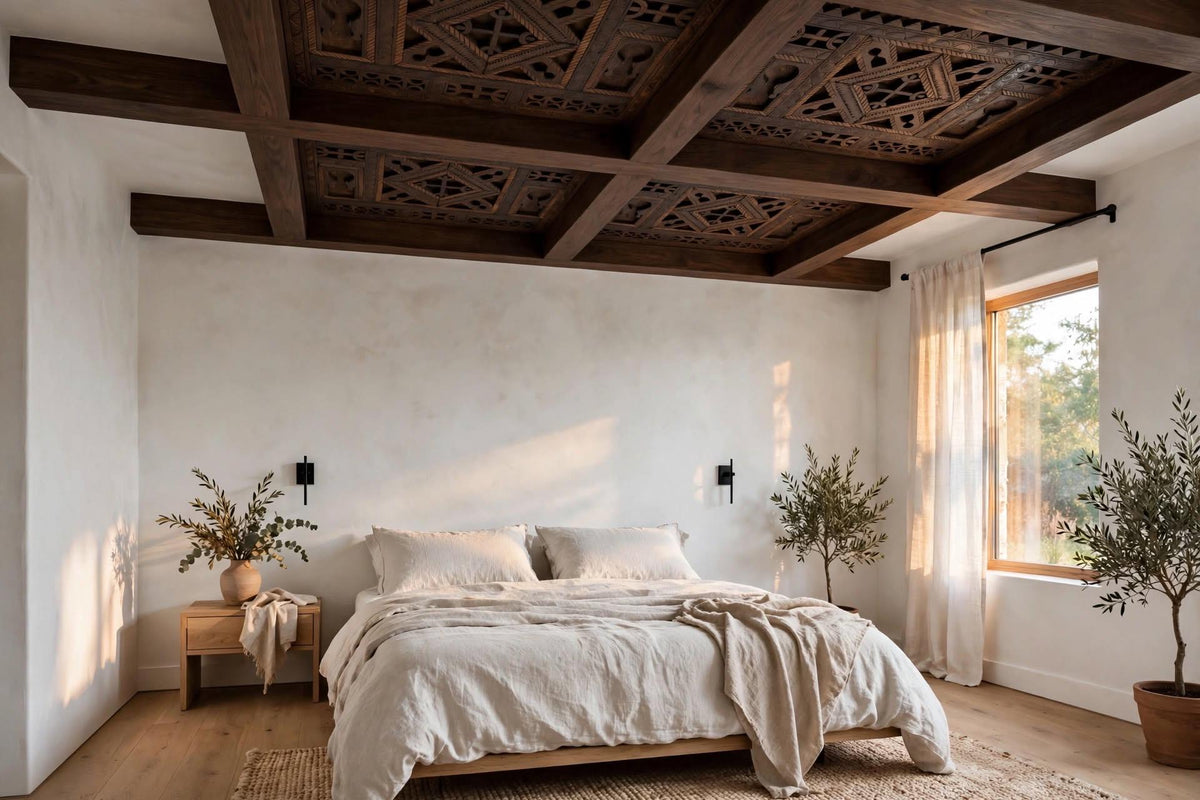Hand-Carved Moroccan Berber Ceiling Panel | Moorish Artisan Wood Decor