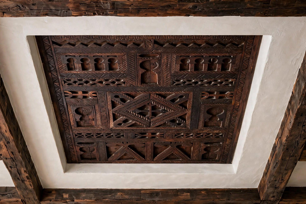 Hand-Carved Moroccan Berber Ceiling Panel | Moorish Artisan Wood Decor