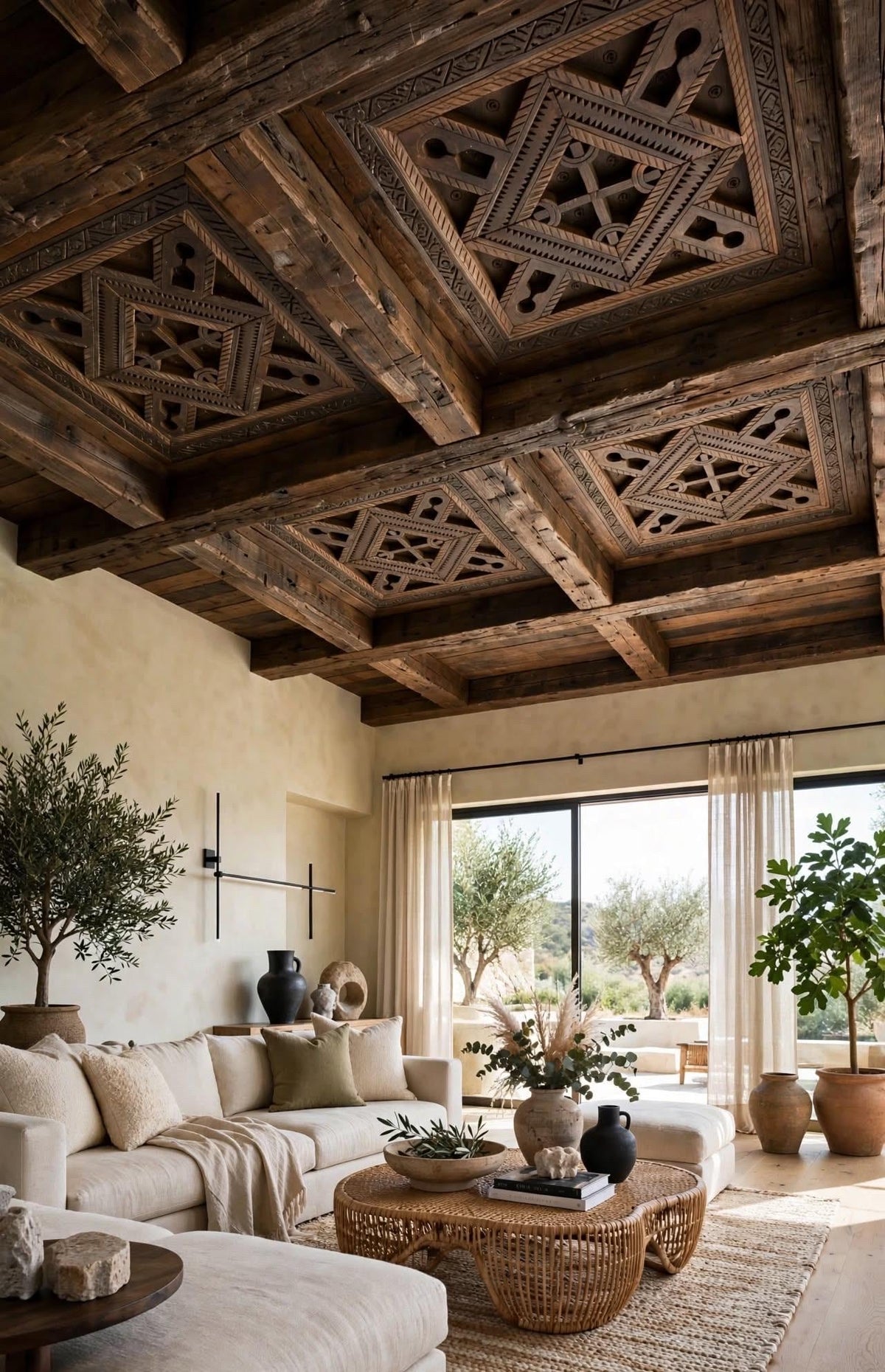 Hand-Carved Moroccan Berber Ceiling Panel | Moorish Artisan Wood Decor