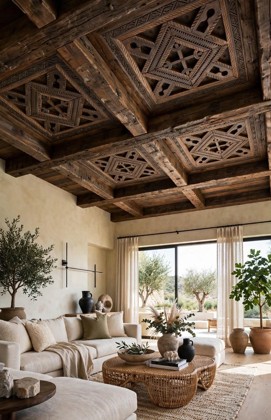 Hand-Carved Moroccan Berber Ceiling Panel | Moorish Artisan Wood Decor