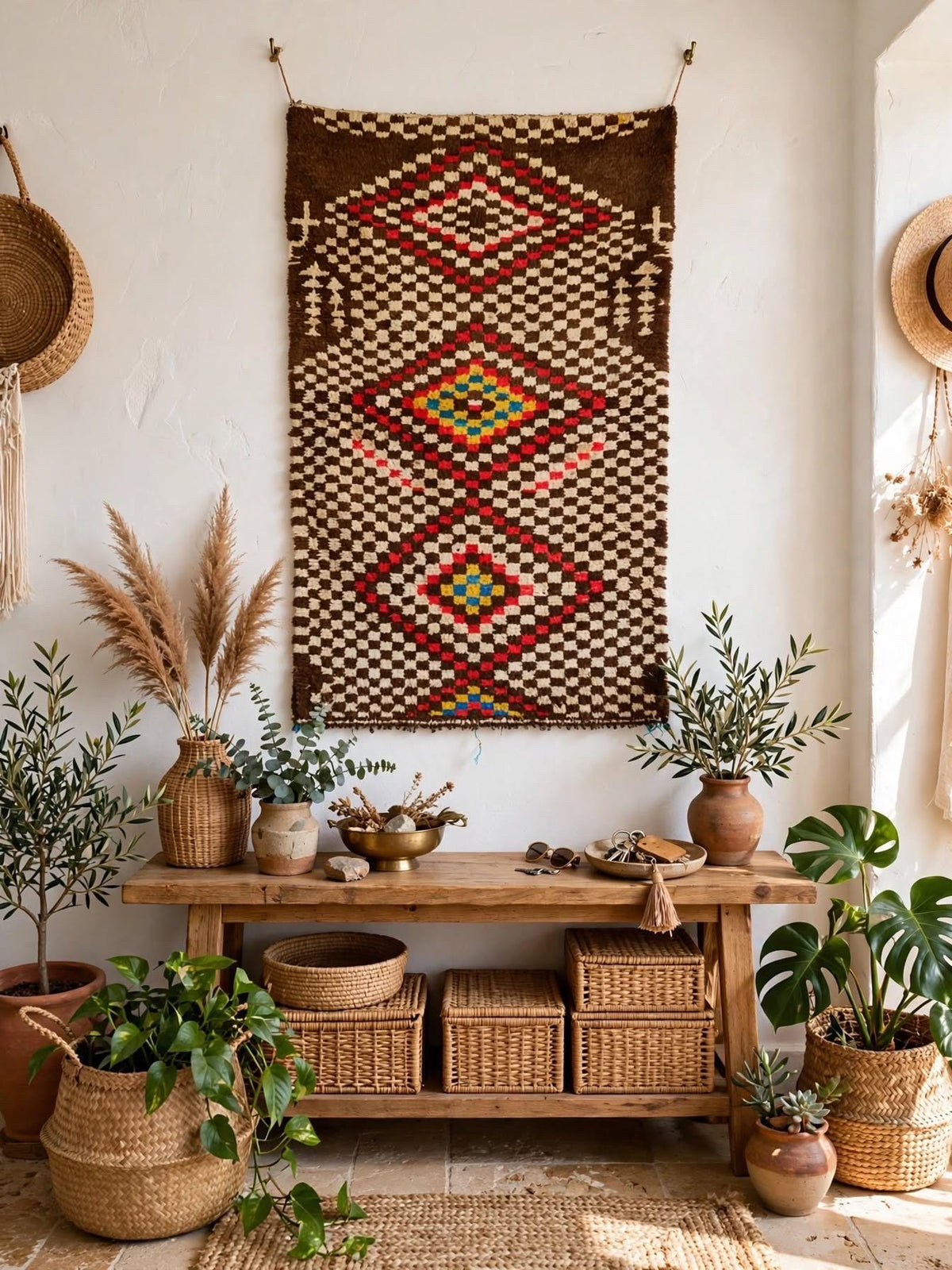 Vintage Handwoven Berber Rug: Moroccan Azilal, Ethnic Weaving (71x43 in)