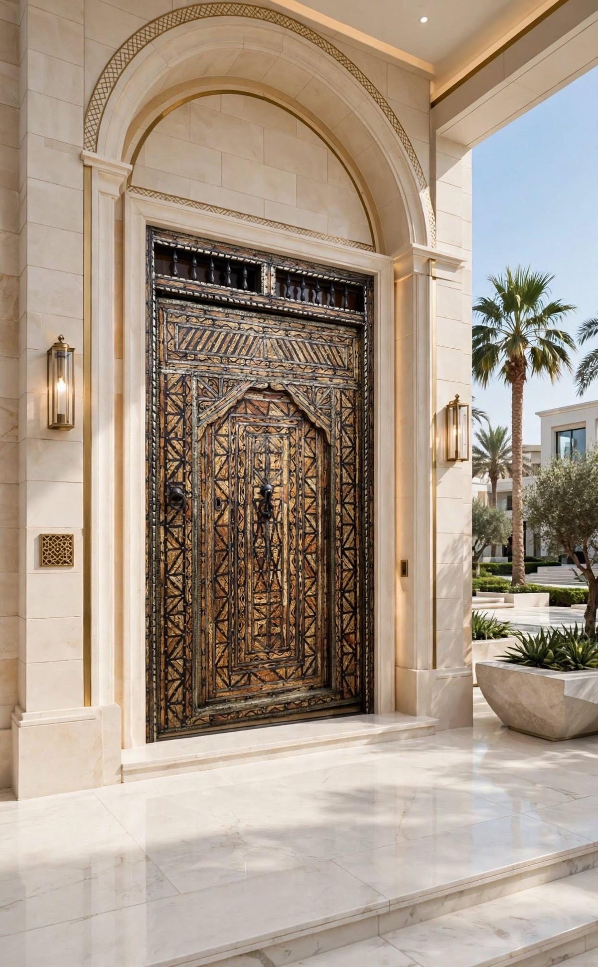 Antique Moroccan Inlay Bone Door, Middle Eastern Palace Decor