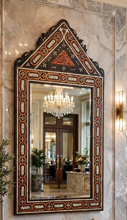 Handmade Moroccan Bone Inlay Mirror, Moorish Berber Design