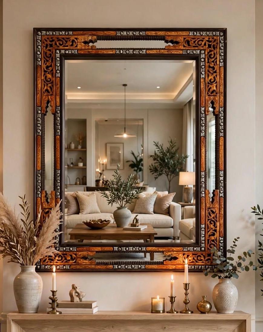 Handmade Moroccan Bone Inlay Mirror, Moorish Arches Design (62.5" x 46.5")