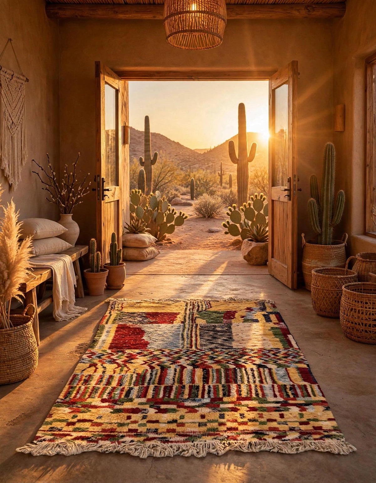 Handwoven Moroccan Berber Wool Rug | Abstract Patchwork Art Decor