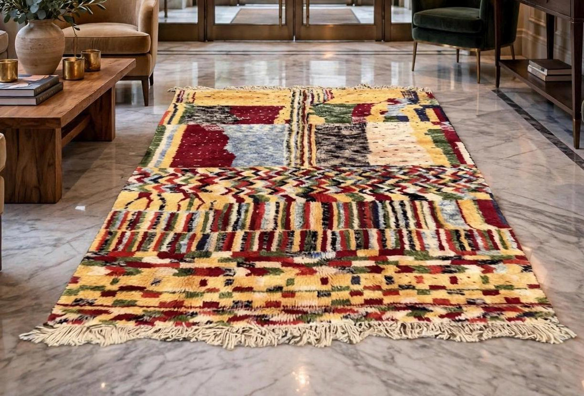 Handwoven Moroccan Berber Wool Rug | Abstract Patchwork Art Decor