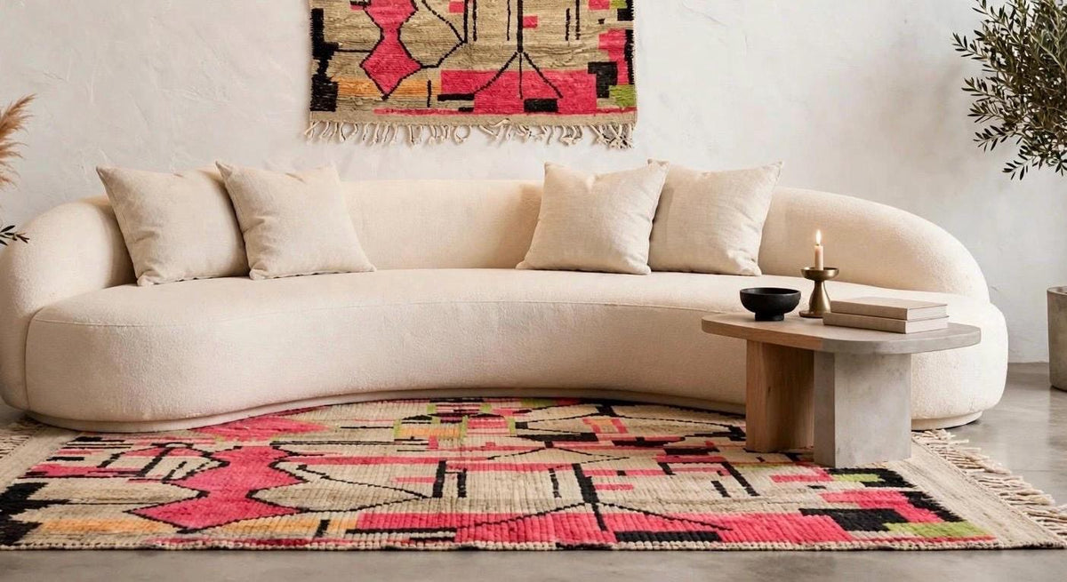 Hand-Knotted Moroccan Tribal Rug | Boujaad Style, Organic Geometric Design