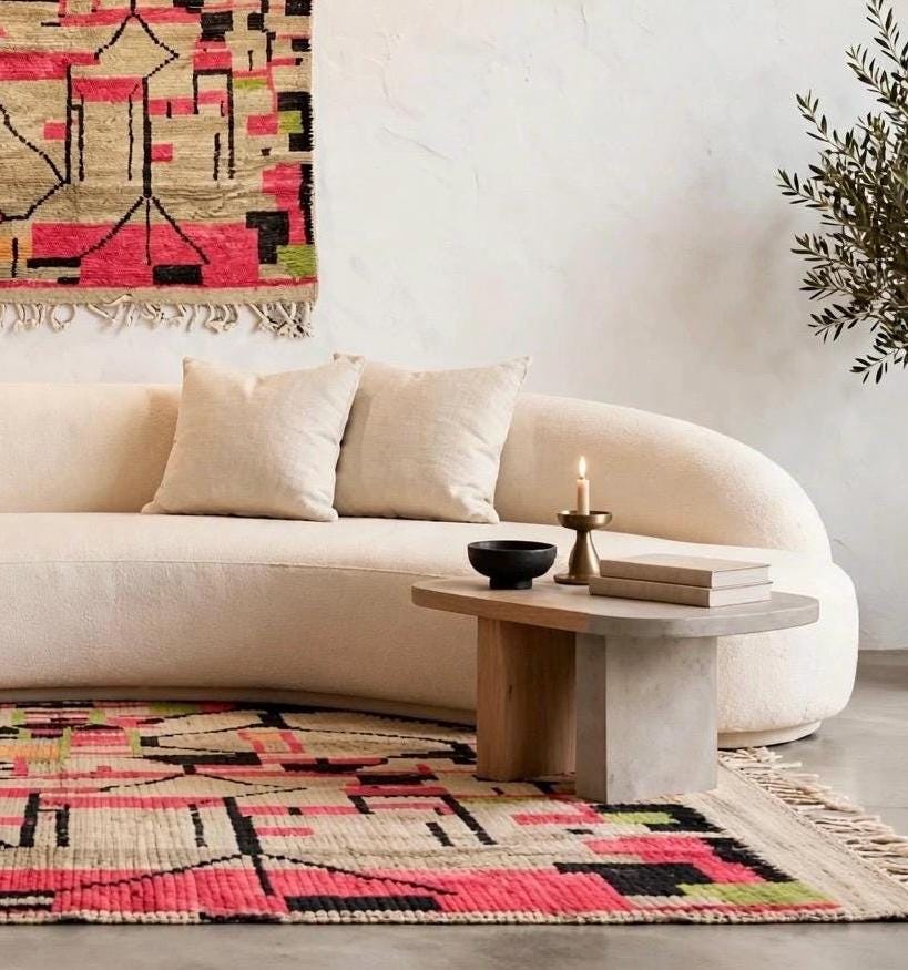 Hand-Knotted Moroccan Tribal Rug | Boujaad Style, Organic Geometric Design