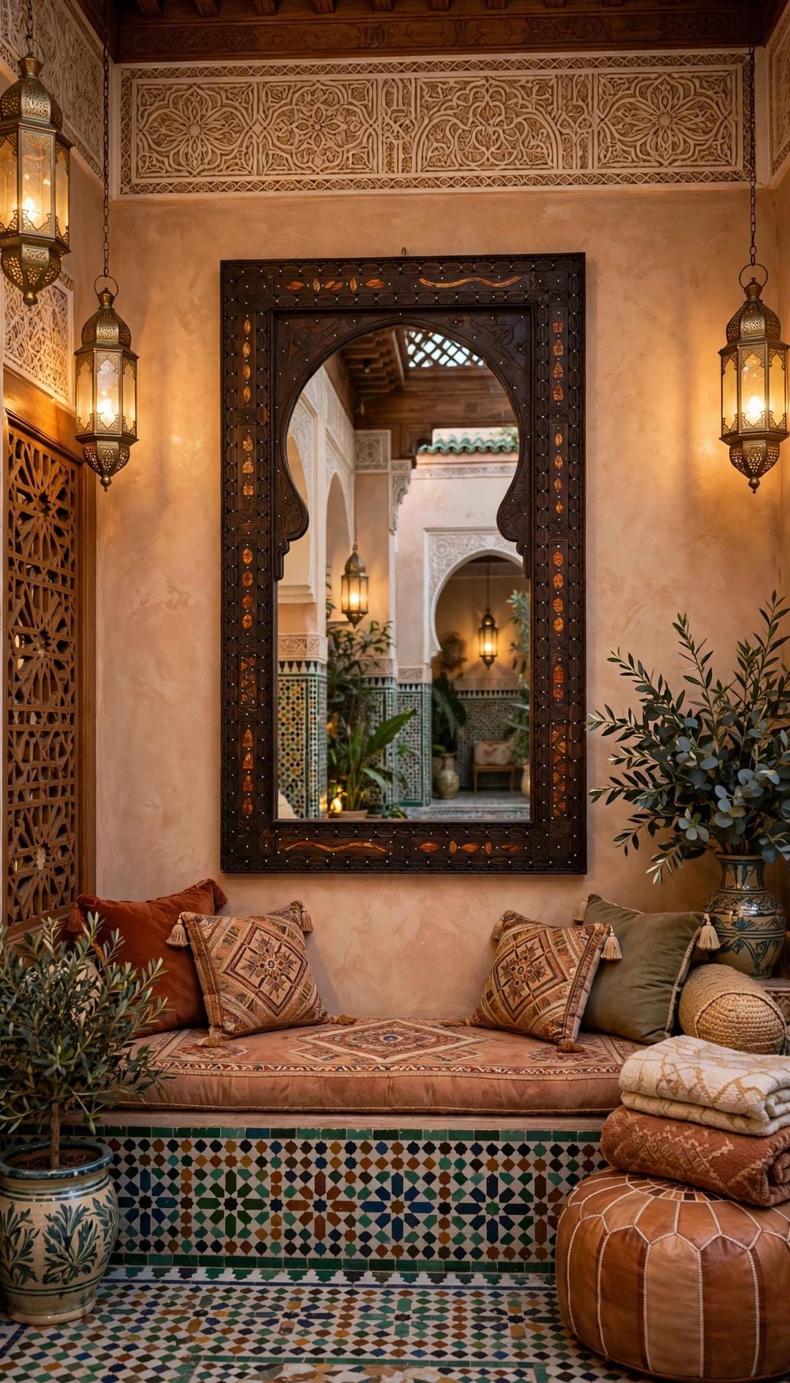 Handmade Moroccan Bone Inlay Mirror: Berber Silver Metal Decor