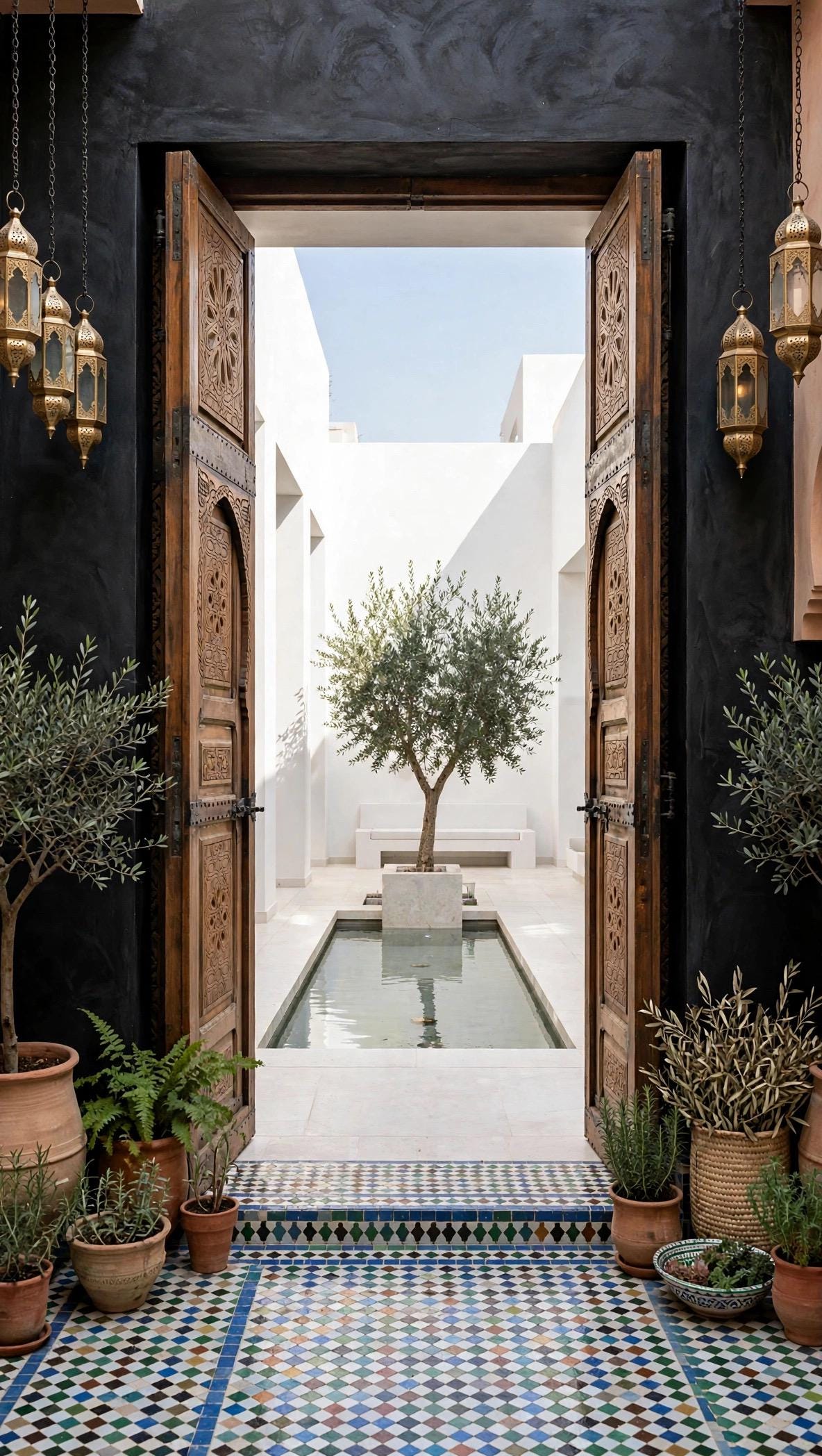 Hand-Carved Moroccan Double Doors | Andalusian Alhambra Style, 98"x56"