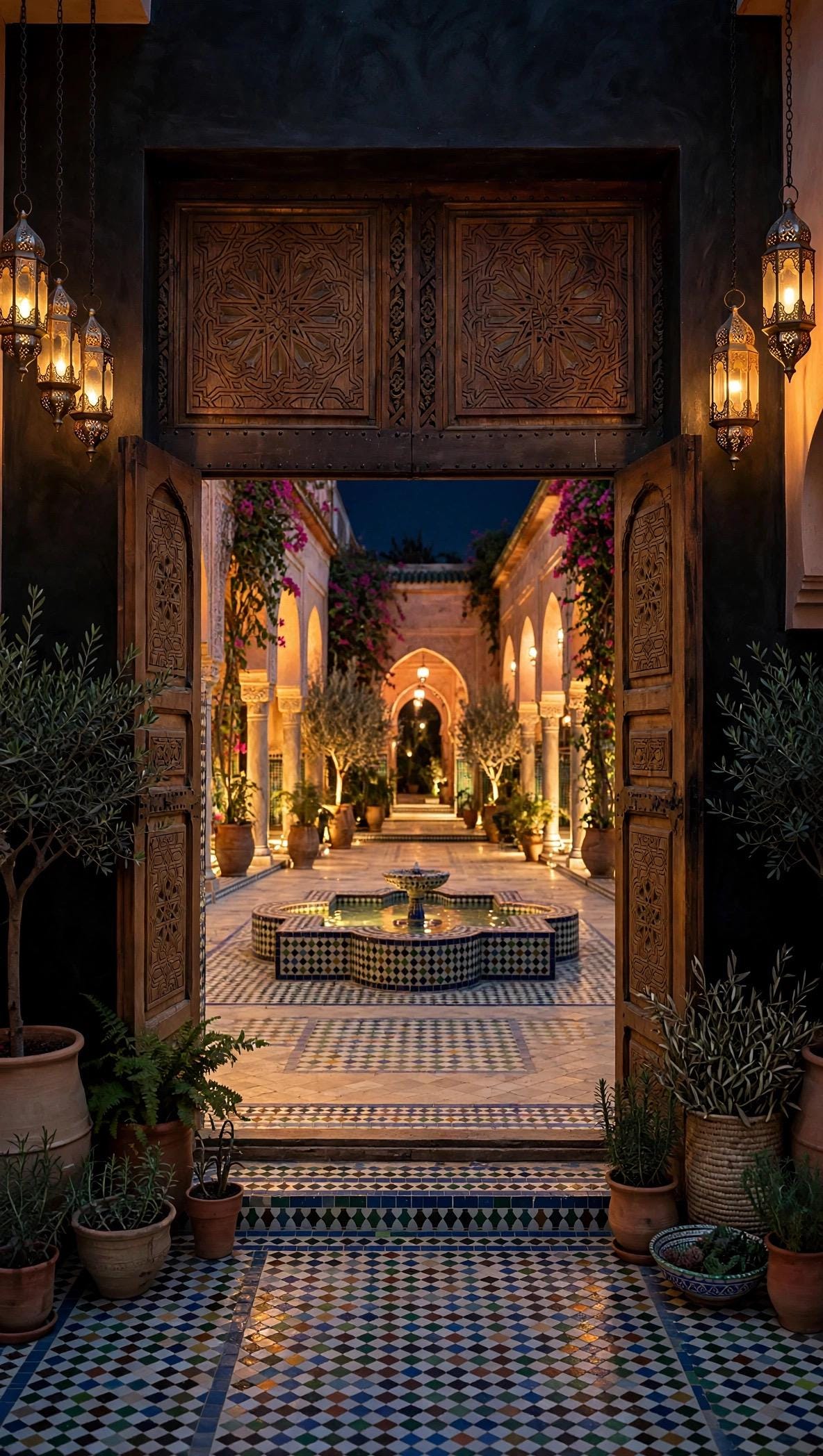 Hand-Carved Moroccan Double Doors | Andalusian Alhambra Style, 98"x56"