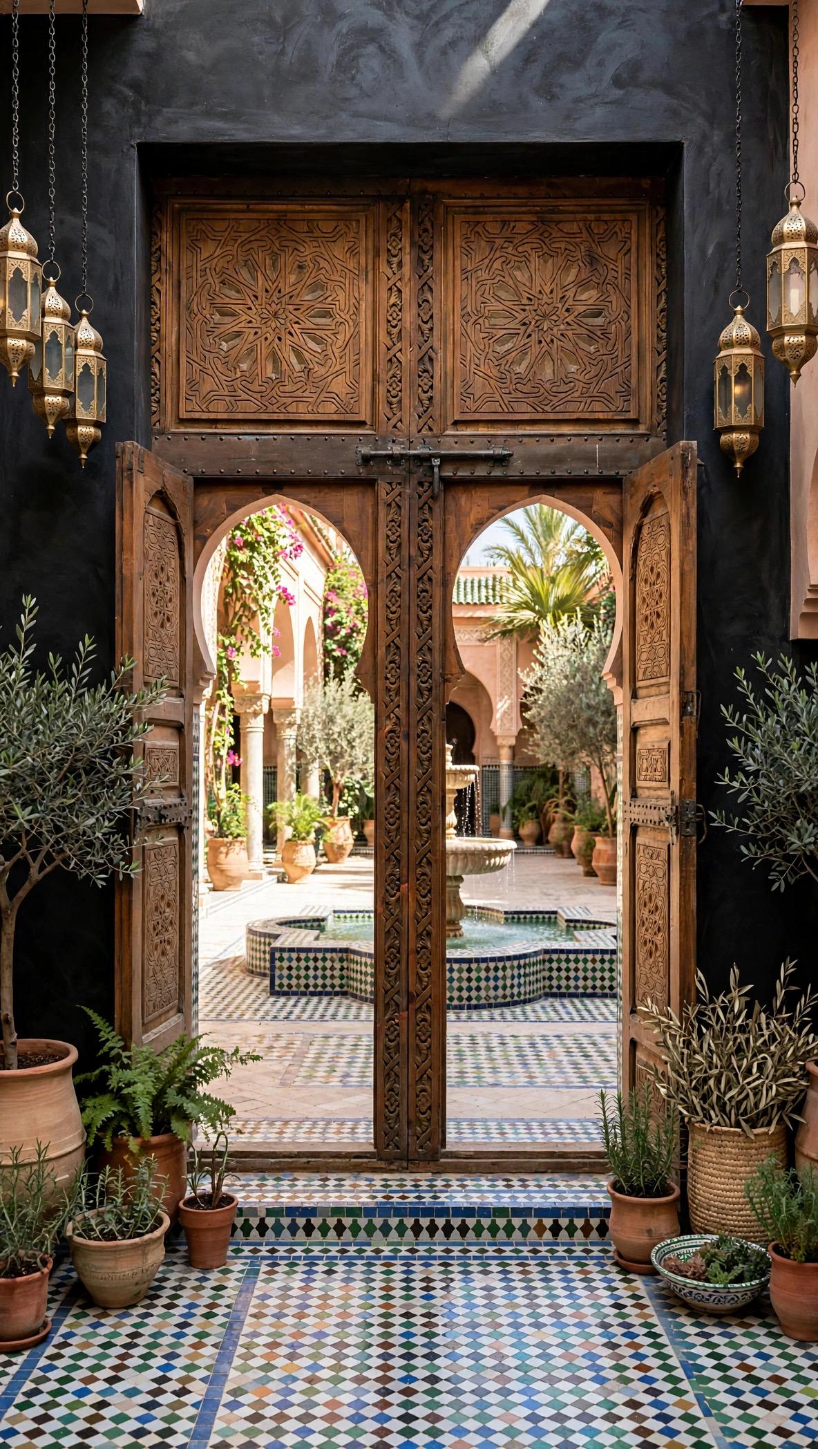 Hand-Carved Moroccan Double Doors | Andalusian Alhambra Style, 98"x56"