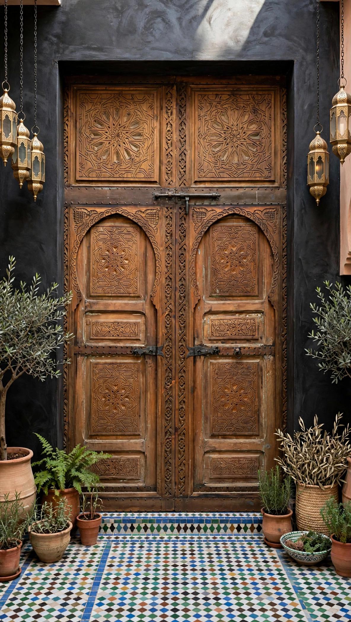 Hand-Carved Moroccan Double Doors | Andalusian Alhambra Style, 98"x56"