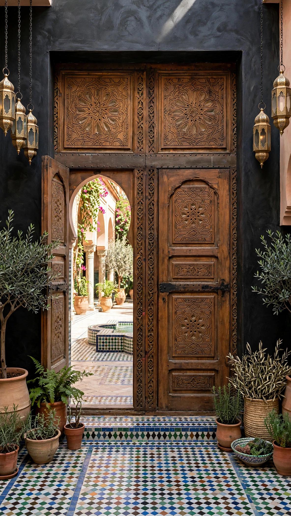 Hand-Carved Moroccan Double Doors | Andalusian Alhambra Style, 98"x56"