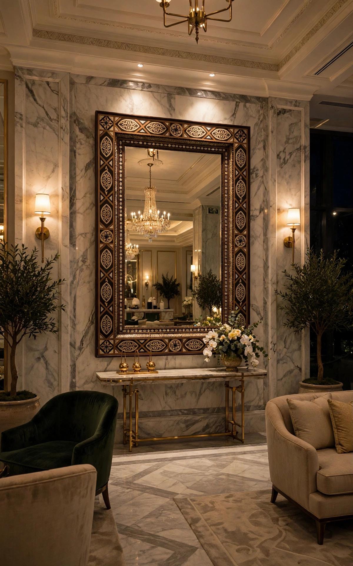 Large Exquisite Moroccan Mirror: Camel Bone, Silver, Handmade