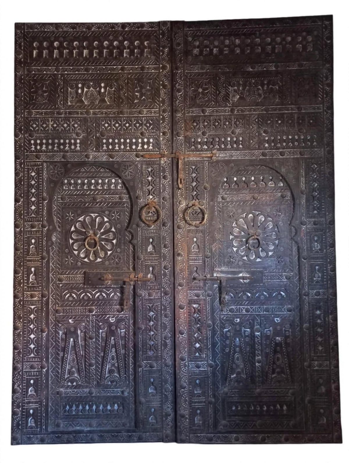 Authentic Hand-Carved Moroccan Double Wooden Door | Vintage Architecture (10ft8" x 72")