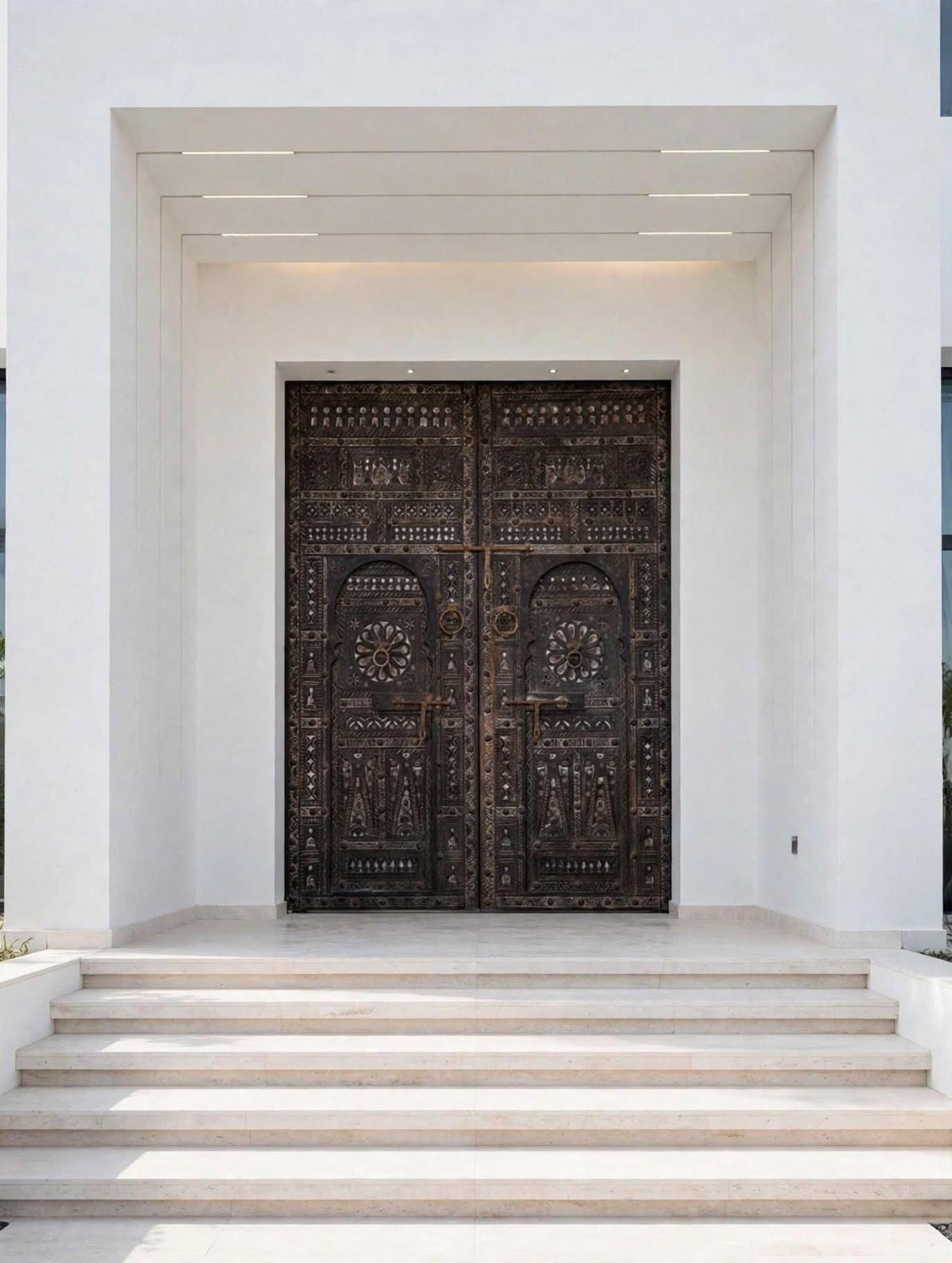 Authentic Hand-Carved Moroccan Double Wooden Door | Vintage Architecture (10ft8" x 72")