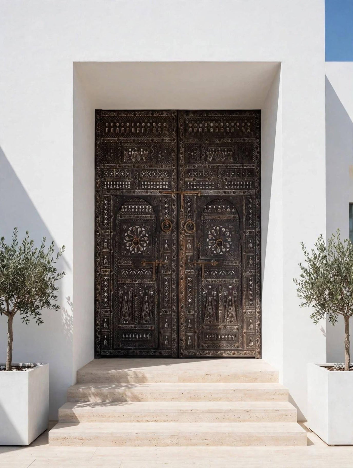 Authentic Hand-Carved Moroccan Double Wooden Door | Vintage Architecture (10ft8" x 72")