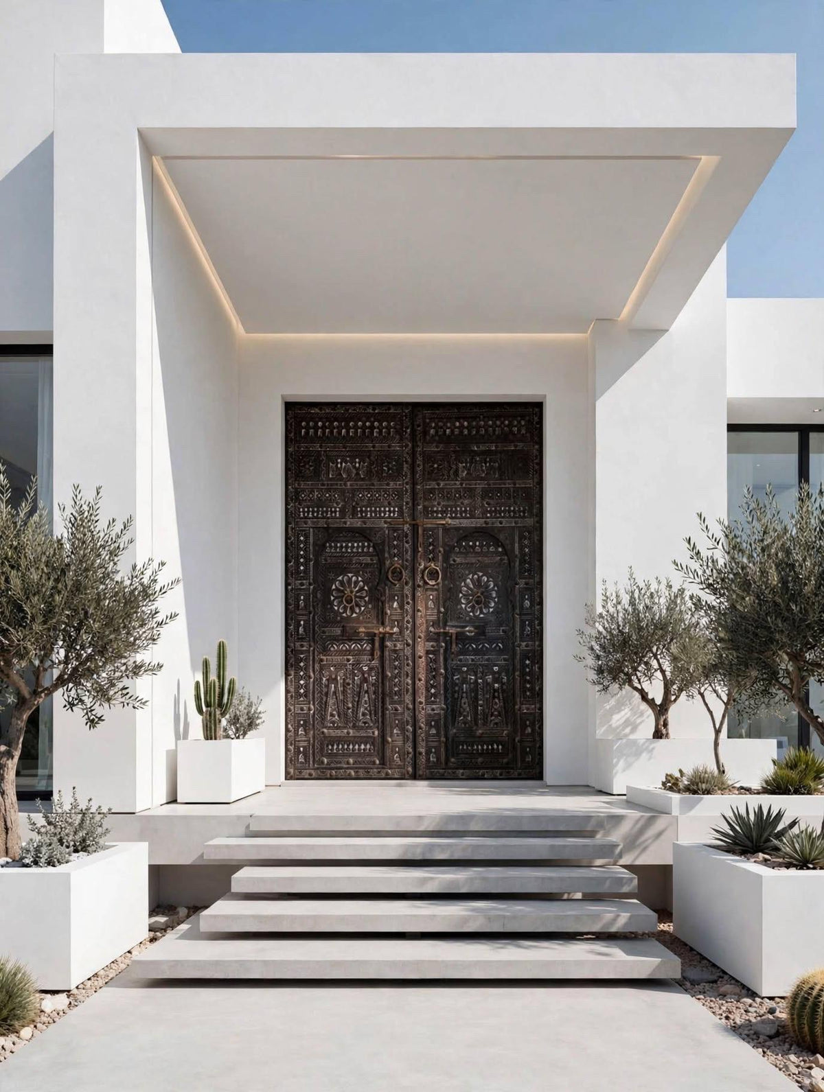Authentic Hand-Carved Moroccan Double Wooden Door | Vintage Architecture (10ft8" x 72")