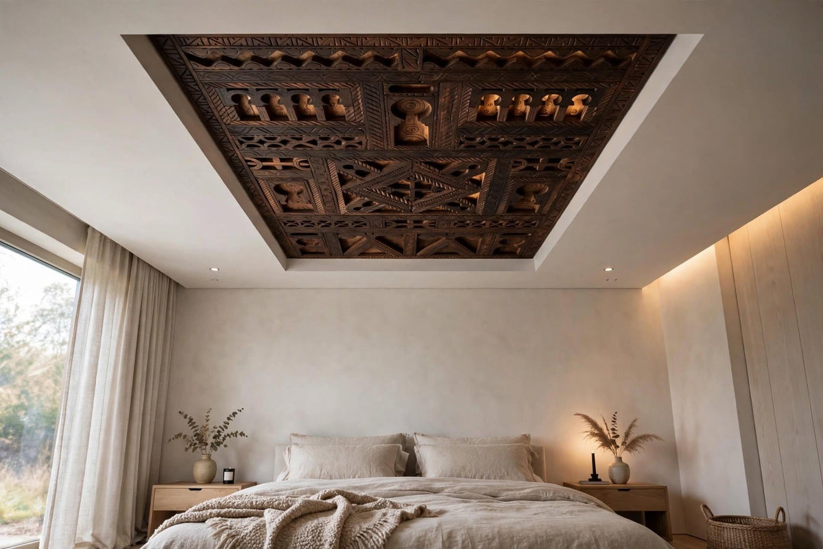 Hand-Carved Moroccan Berber Ceiling Panel | Moorish Artisan Wood Decor