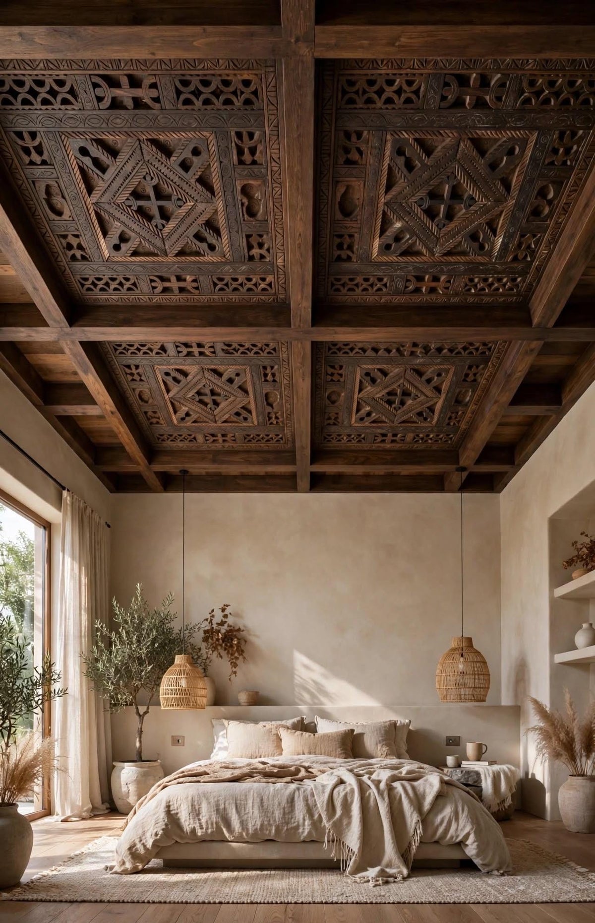 Hand-Carved Moroccan Berber Ceiling Panel | Moorish Artisan Wood Decor