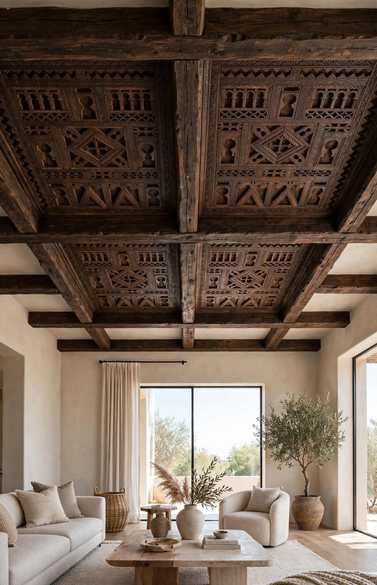 Hand-Carved Moroccan Berber Ceiling Panel | Moorish Artisan Wood Decor