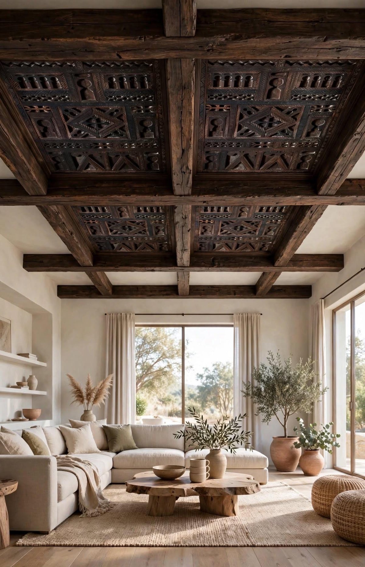 Hand-Carved Moroccan Berber Ceiling Panel | Moorish Artisan Wood Decor