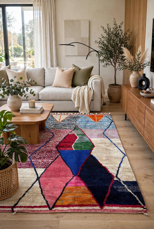 Handwoven Moroccan Berber Taznakht Rug | Geometric Wool Carpet