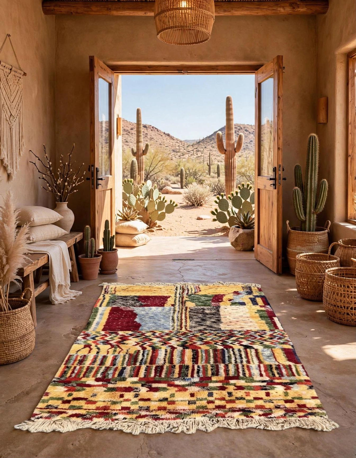 Handwoven Moroccan Berber Wool Rug | Abstract Patchwork Art Decor
