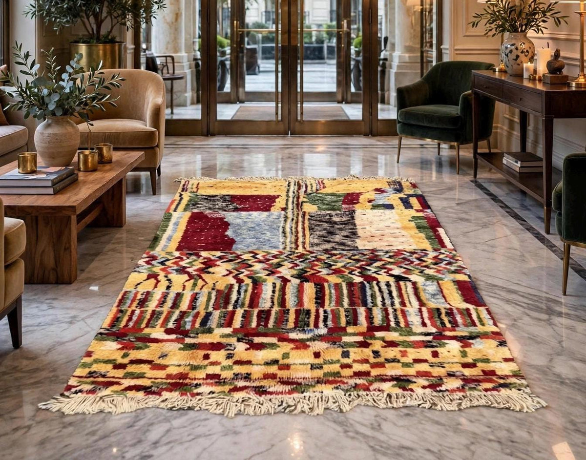 Handwoven Moroccan Berber Wool Rug | Abstract Patchwork Art Decor