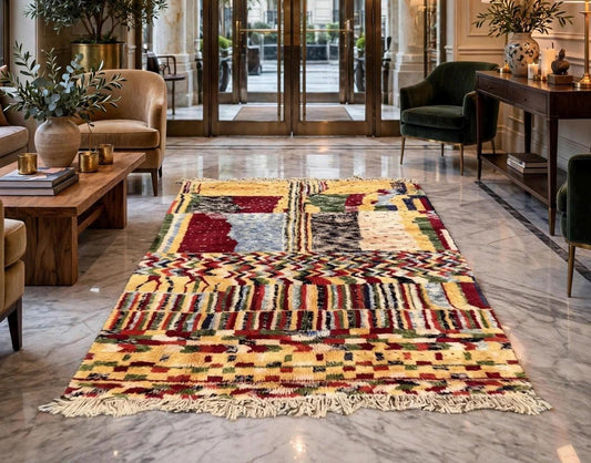 Handwoven Moroccan Berber Wool Rug | Abstract Patchwork Art Decor