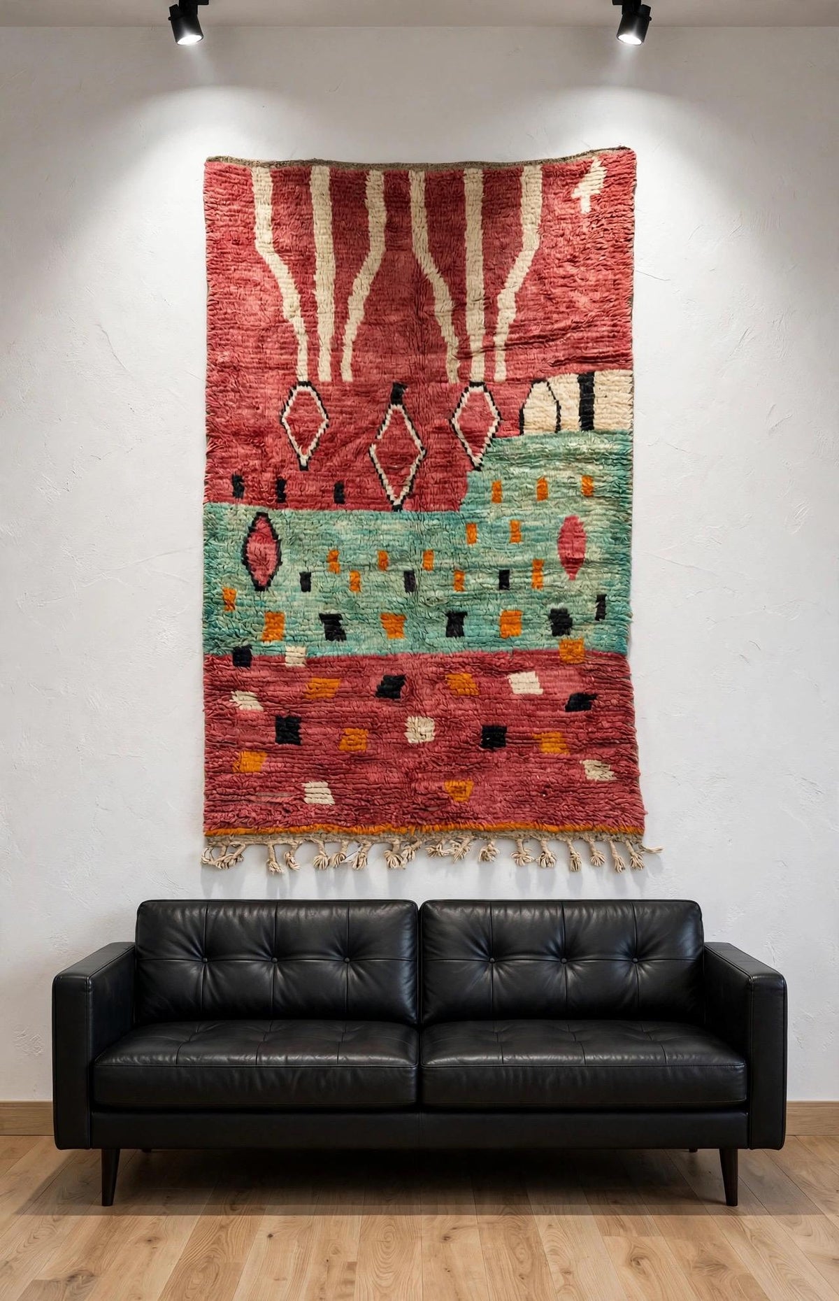 Vintage handwoven Wool Carpet |  Berber Wool Wall Hanging & Tribal Area Rug