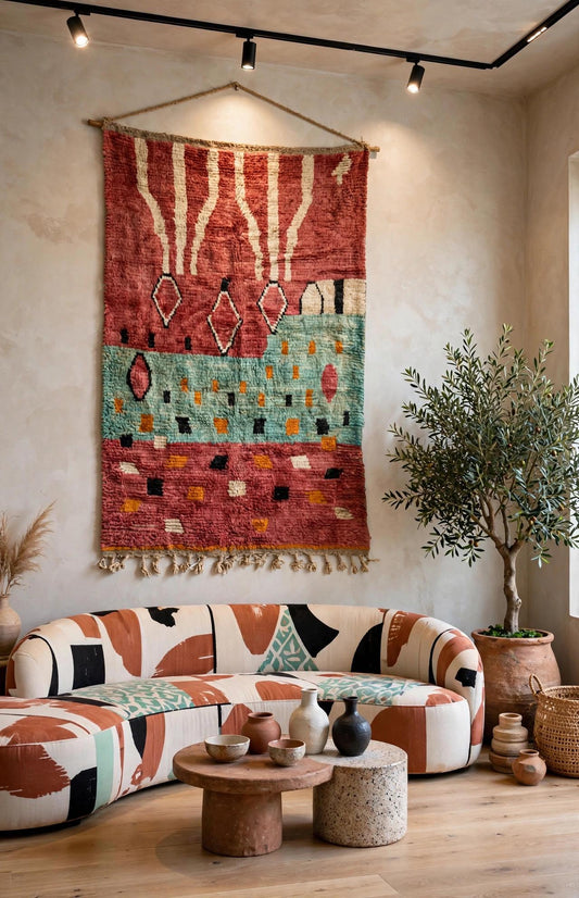 Vintage handwoven Wool Carpet |  Berber Wool Wall Hanging & Tribal Area Rug