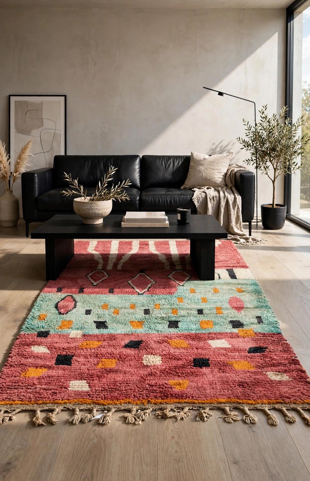 Vintage handwoven Wool Carpet |  Berber Wool Wall Hanging & Tribal Area Rug