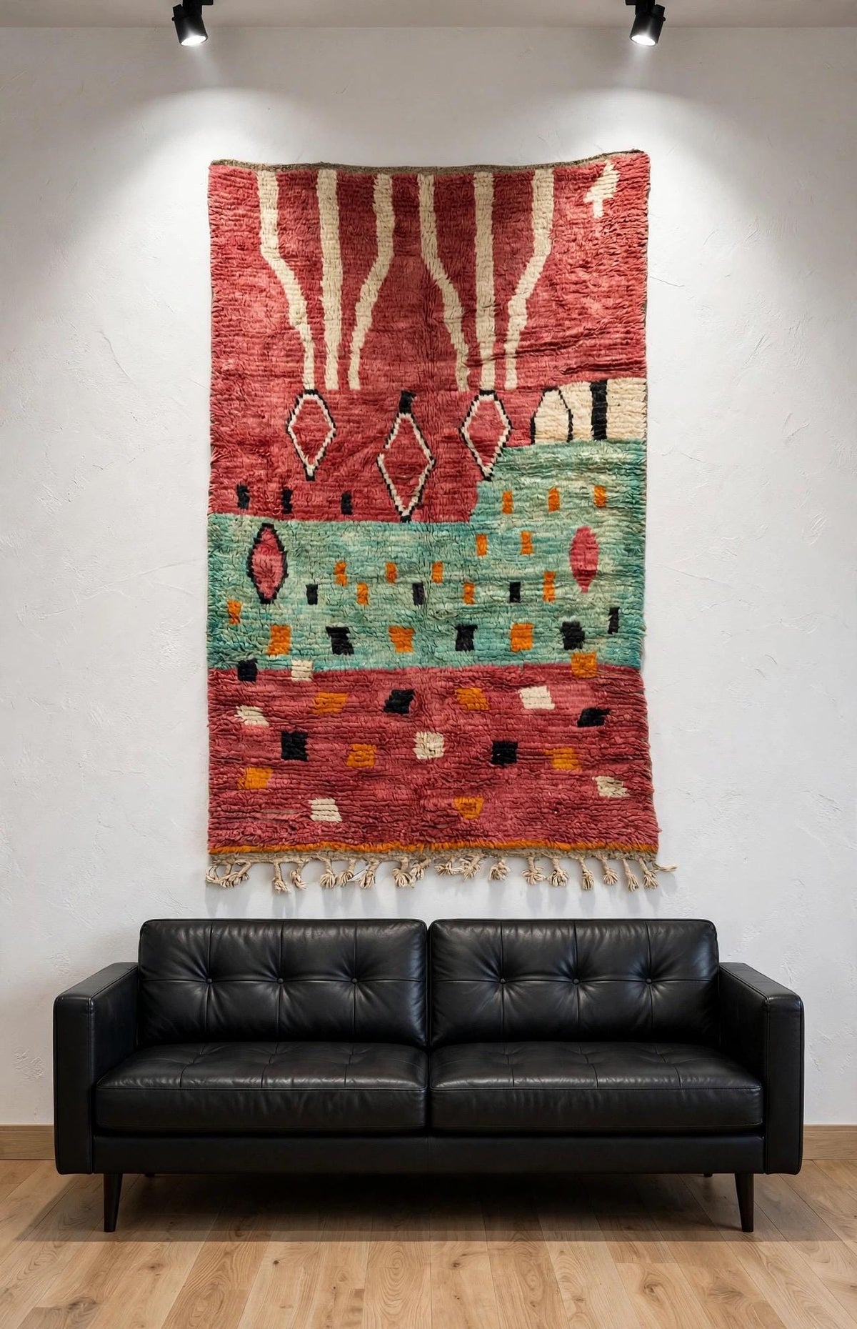 Vintage handwoven Wool Carpet |  Berber Wool Wall Hanging & Tribal Area Rug