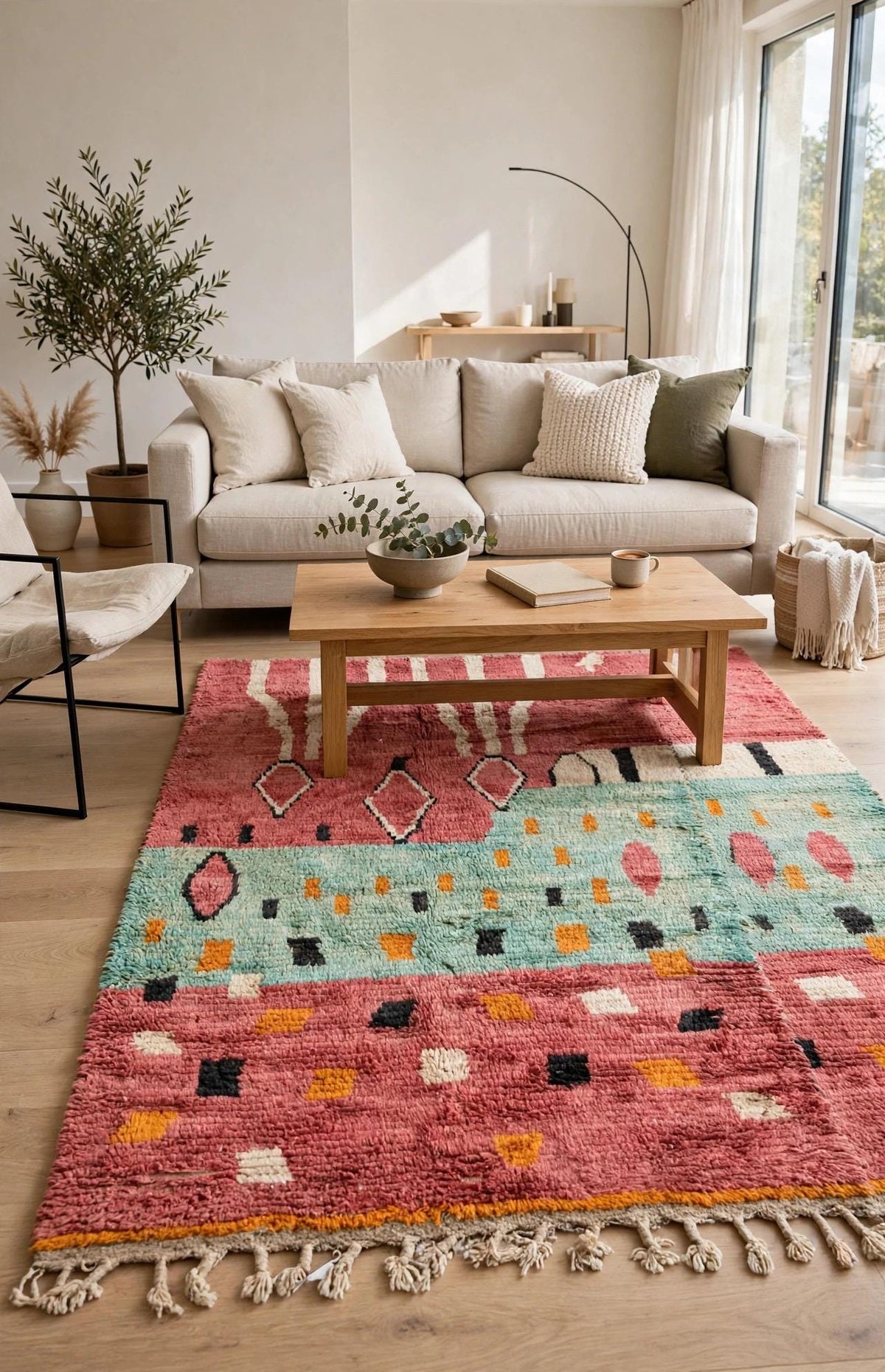 Vintage handwoven Wool Carpet |  Berber Wool Wall Hanging & Tribal Area Rug