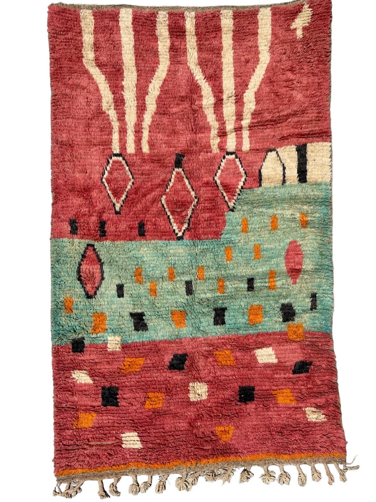 Vintage handwoven Wool Carpet |  Berber Wool Wall Hanging & Tribal Area Rug