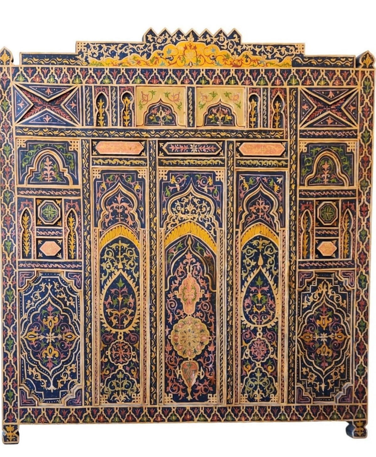 Hand-Painted Moroccan Headboard Bed | Rare Moorish Bed