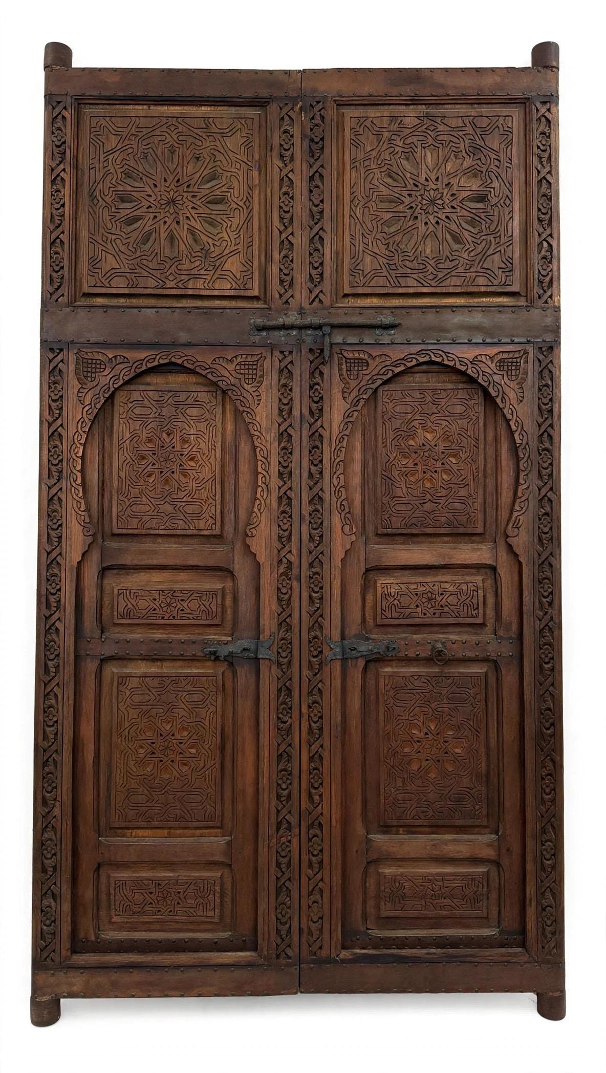 Hand-Carved Moroccan Double Doors | Andalusian Alhambra Style, 98"x56"