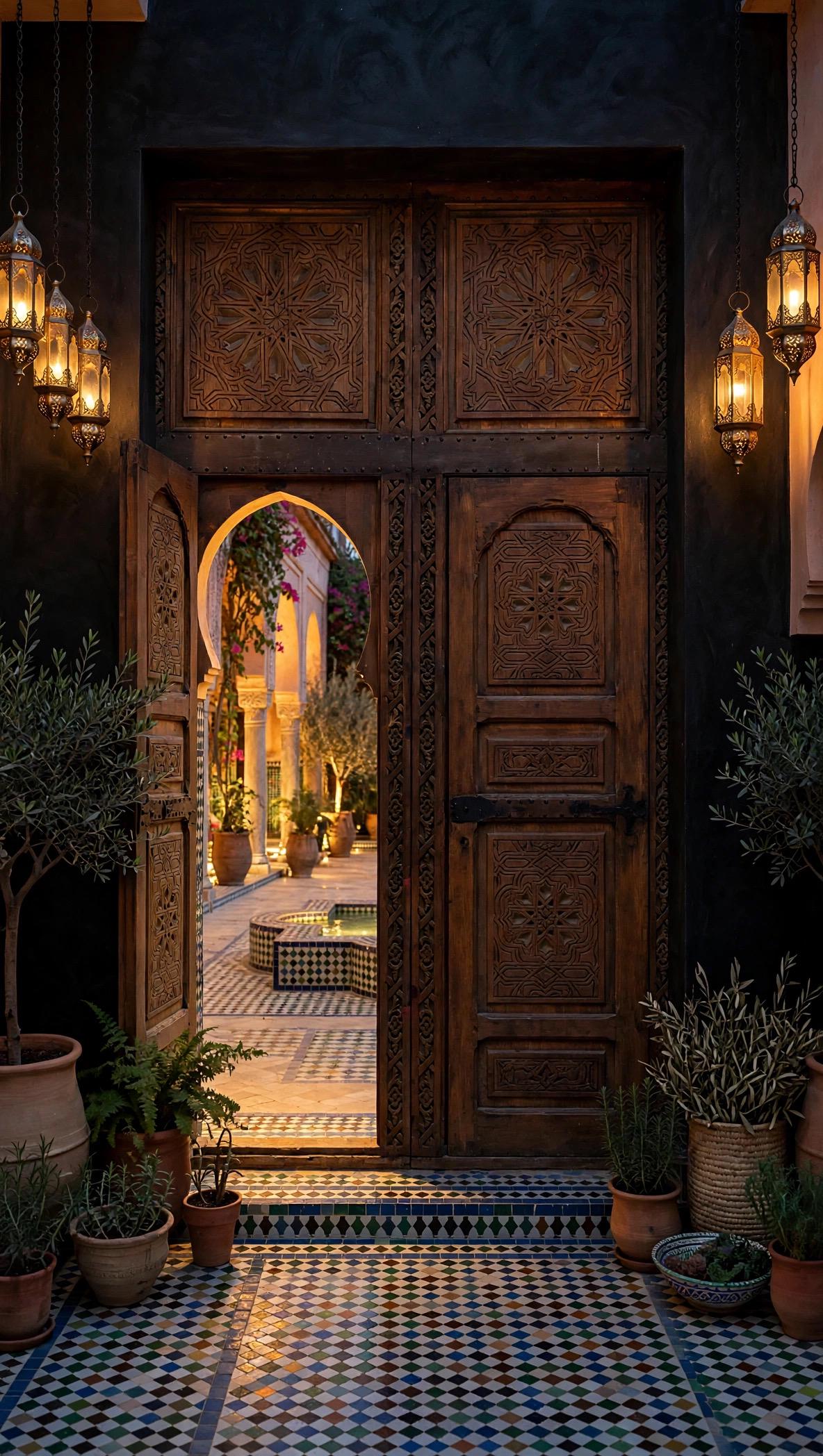 Hand-Carved Moroccan Double Doors | Andalusian Alhambra Style, 98"x56"