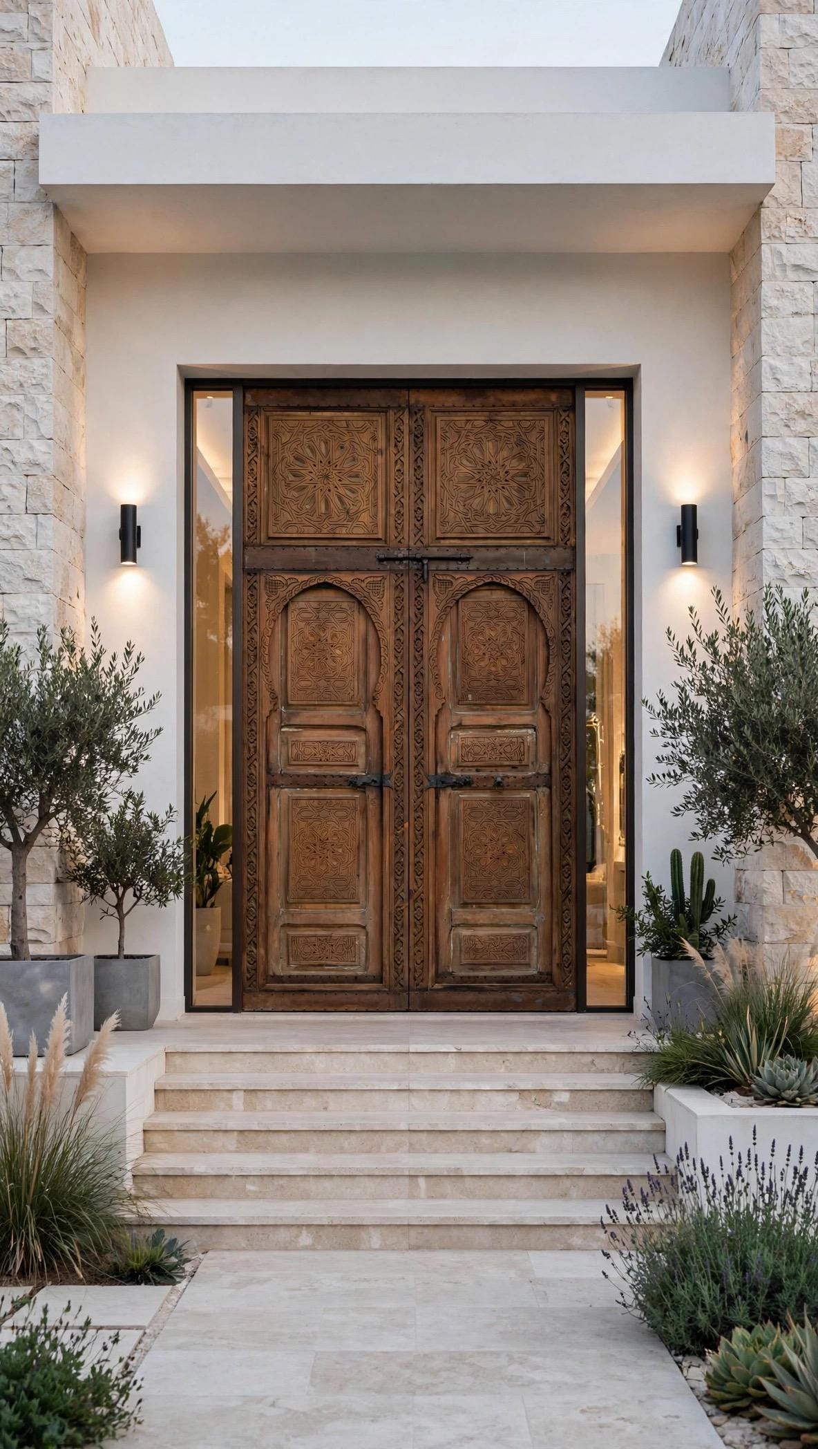 Hand-Carved Moroccan Double Doors | Andalusian Alhambra Style, 98"x56"