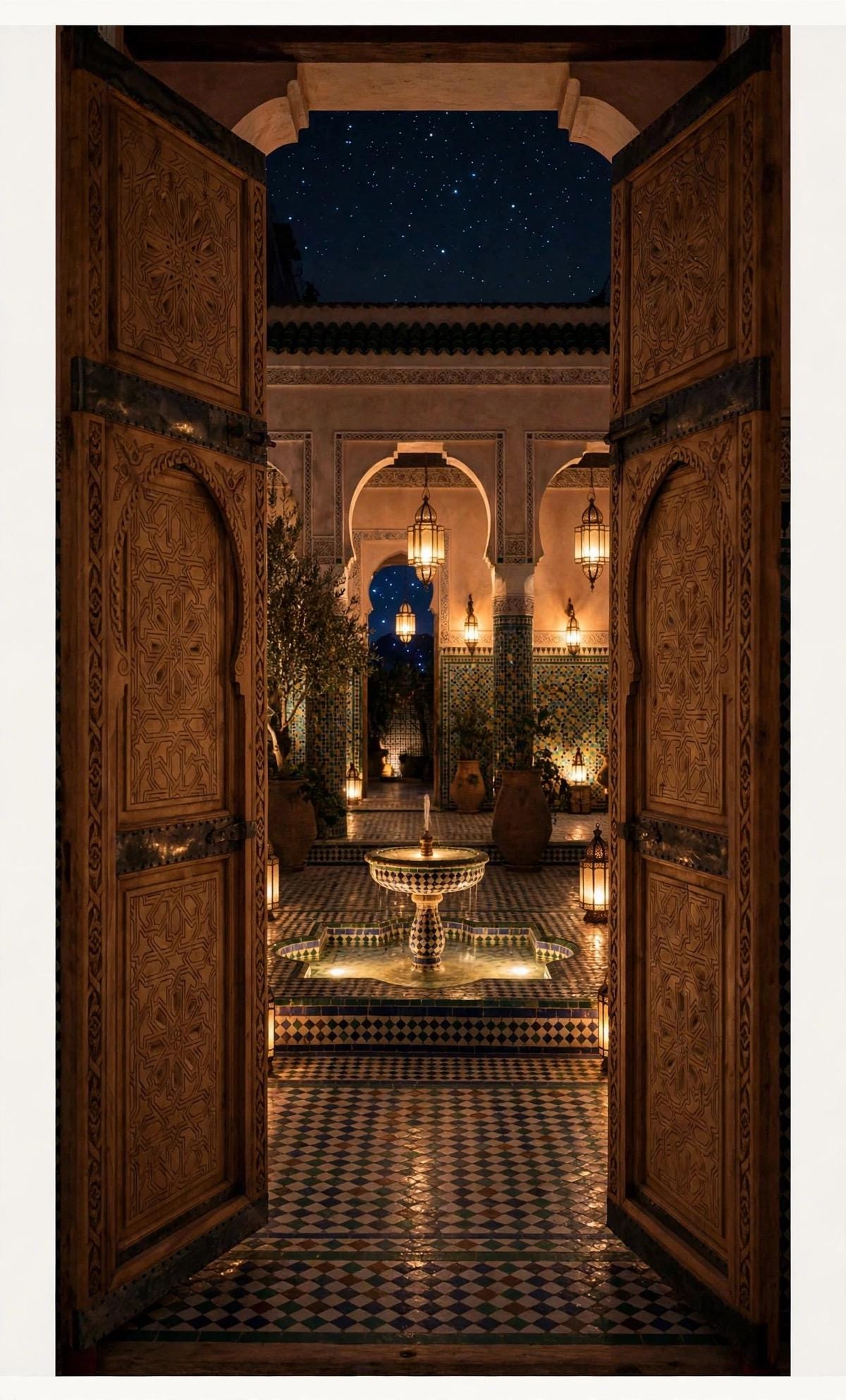 Hand-Carved Antique Moroccan Wooden Double Door | Traditional Geometric Islamic Architecture & Wall Panel Decor (104x49)