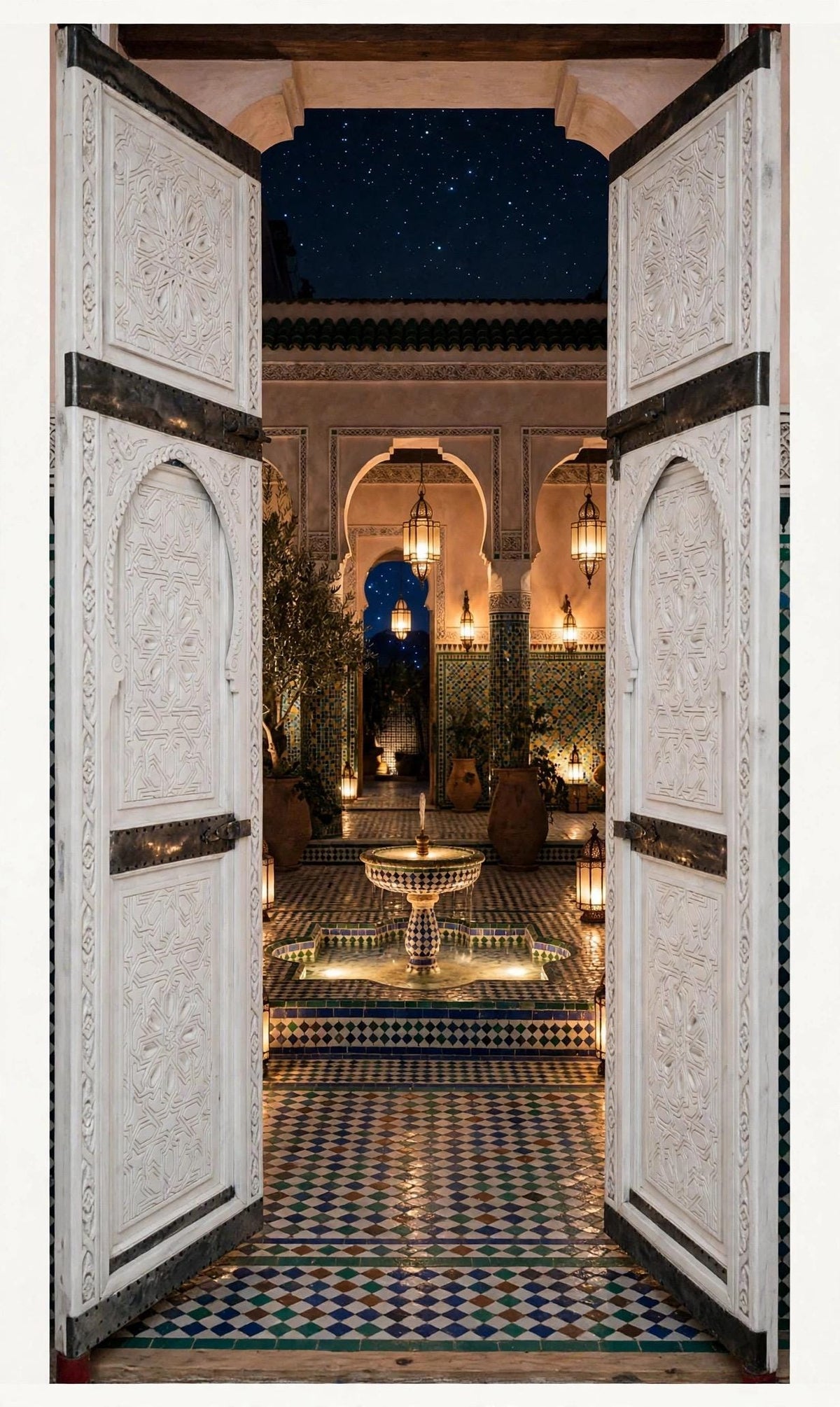 Hand-Carved Antique Moroccan Wooden Double Door | Traditional Geometric Islamic Architecture & Wall Panel Decor (104x49)