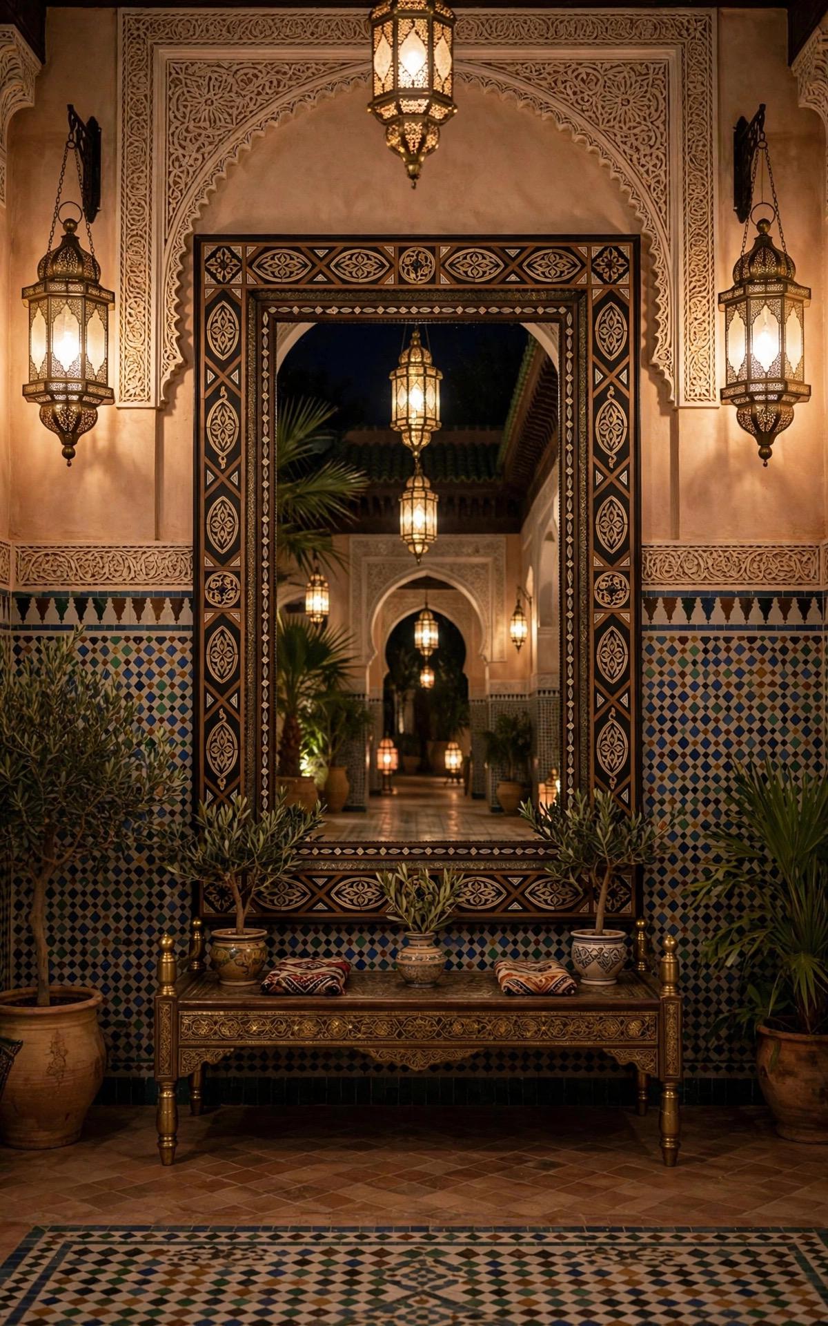 Large Exquisite Moroccan Mirror: Camel Bone, Silver, Handmade