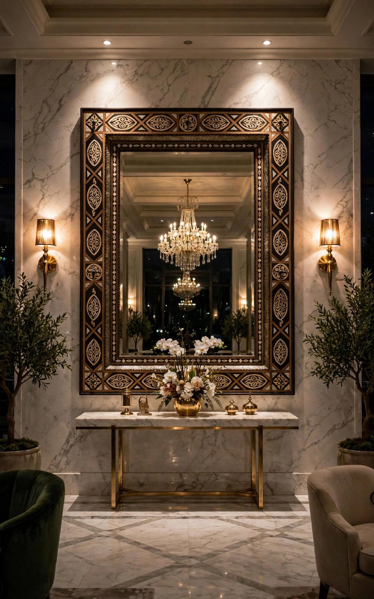 Large Exquisite Moroccan Mirror: Camel Bone, Silver, Handmade