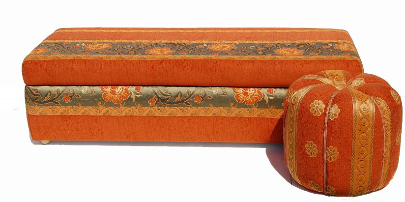 Orange upholstered ottoman