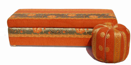 Orange upholstered ottoman
